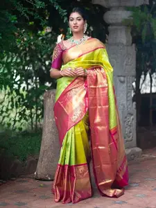 KALINI Ethnic Motifs Woven Design Zari Silk Blend Kanjeevaram Saree