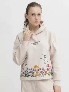 RAREISM Floral Printed Hooded Cotton Sweatshirt