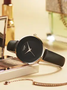 Sonata Women Brass Dial & Leather Straps Analogue Watch SP80027WL01W