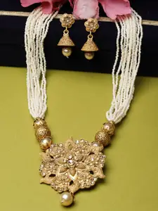 ADIVA Gold-Plated Stones Studded & Beads Beaded Necklace With Earrings