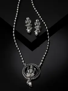 ADIVA Silver-Plated Oxidised Necklace & Earrings