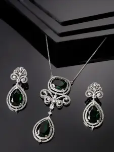 ADIVA Silver-Plated  American Diamond-Studded Necklace And Earrings