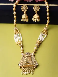 ADIVA Gold Plated Kundan Studded & Beaded Necklace & Earrings