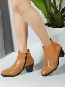 ELLE Women Block-Heeled Round Toe Zip-Up Boots