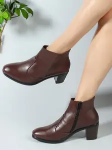 ELLE Women Block-Heeled Round Toe Mid-Top Boots