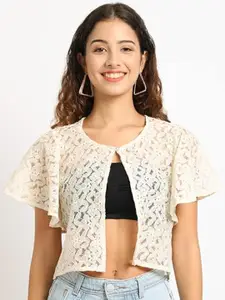 Dressitude Self Designed Cotton Crop Sheer Button Shrug