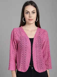 Dressitude Self Design Sheer Cotton Open Front Shrug