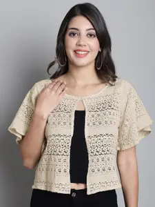 Dressitude Self Design Flared Sleeves Cotton Crop Shrug