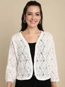 Dressitude Self Design Cotton Open Front Shrug