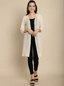 Dressitude Self Design Cotton Open Front Longline Shrug