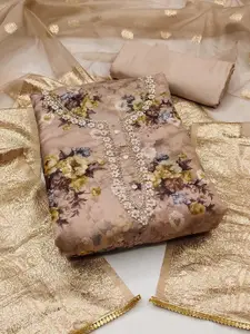 KIMISHA Floral Printed Beads and Stones Organza Unstitched Dress Material