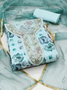 KIMISHA Floral Printed Beads & Stones Unstitched Dress Material