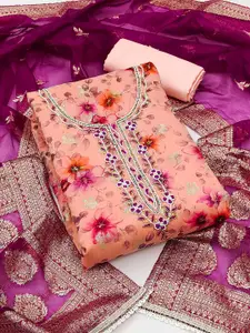 KIMISHA Floral Printed Beads and Stones Organza Unstitched Dress Material