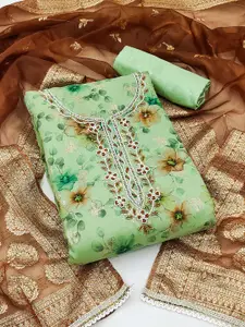 KIMISHA Floral Printed Beads and Stones Organza Unstitched Dress Material