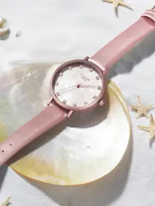 Sonata Women Embellished Dial & Leather Strap Analogue Watch SP80045WL01W