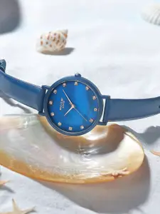 Sonata Poze Women Brass Embellished Dial & Leather Straps Analogue Watch SP80045QL01W