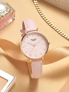 Sonata Poze Women Brass Patterned Dial & Leather Straps Analogue Watch SP80036WL01W