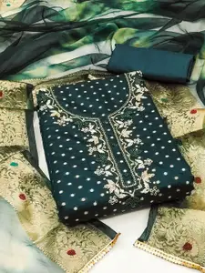 KIMISHA Polka Dots Woven Design Beads & Stones Unstitched Dress Material