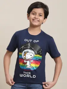 Kids Ville Boys PEANUTS Graphic Printed Pure Cotton T-Shirt