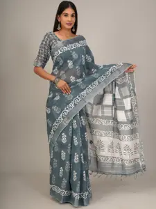 JALTHER Ethnic Motifs Printed Zari Block Print Saree