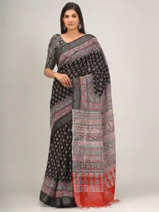 JALTHER Ethnic Motifs Zari Block Print Saree