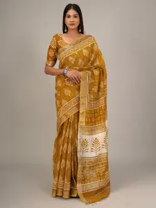 JALTHER Ethnic Motifs Zari Block Print Saree