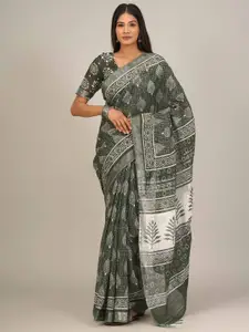 JALTHER Ethnic Motifs Zari Block Print Saree