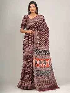 JALTHER Ethnic Motifs Zari Block Print Saree