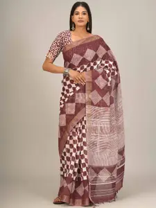 JALTHER Geometric Print Block Print Saree