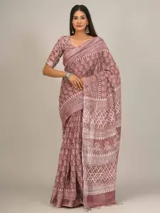 JALTHER Ethnic Motifs Zari Block Print Saree