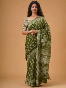 JALTHER Ethnic Motifs Zari Block Print Saree
