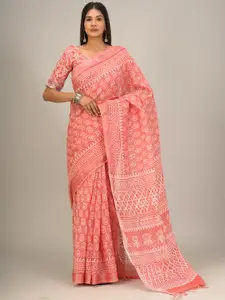JALTHER Ethnic Motifs Zari Block Print Saree