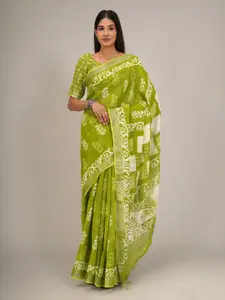 JALTHER Ethnic Motifs Zari Block Print Saree