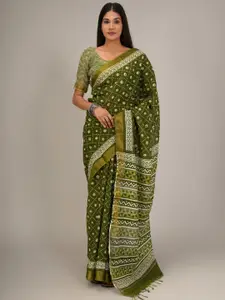 JALTHER Ethnic Motifs Zari Block Print Saree