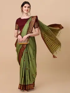 SILKWEAR Ethnic Motifs Woven Design Zari Silk Cotton Kanjeevaram Saree