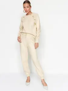 Trendyol Self-Design Round Neck Top With Joggers