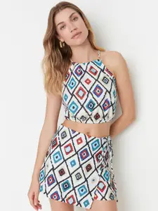 Trendyol Geometric Printed Crop Top & Skirts