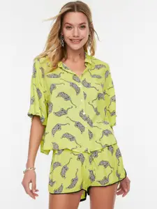 Trendyol Animal Printed Collar Shirt With Shorts