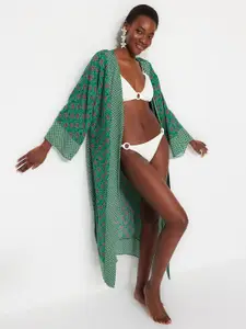 Trendyol Ethnic Motifs Printed V-Neck Swimwear Cover-Up Top