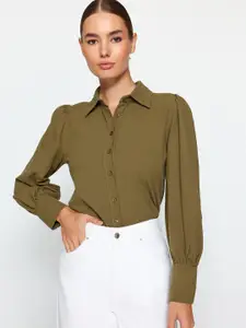 Trendyol  Spread Collar Long Puff Sleeves Cotton Casual Shirt