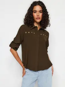 Trendyol Spread Collar Long Sleeves Opaque Casual Shirt
