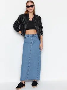 Trendyol Pure Cotton Maxi-Length Straight Denim Skirt