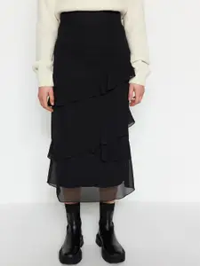 Trendyol Ruffled Overlay A-Line Midi Skirt