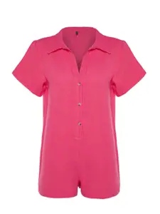 Trendyol Shirt Collar Short Sleeves Pure Cotton Jumpsuit