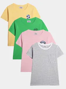 Anthrilo Boys Pack Of 4  Striped Round Neck Cotton Regular Fit Casual T-shirt