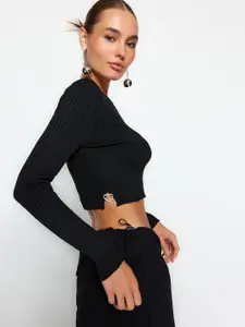 Trendyol Ribbed Round Neck Long Sleeves Crop Pullover Sweater