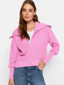 Trendyol Ribbed Shirt Collar Acrylic Cardigan Sweater