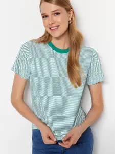 Trendyol Striped Short Sleeves Round Neck Regular Fit Cotton T-shirt