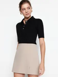 Trendyol Cable Knit Self Design Shirt Collar Acrylic Pullover Sweater