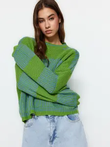 Trendyol Open Knit Round Neck Long Sleeves Acrylic Pullover Sweater